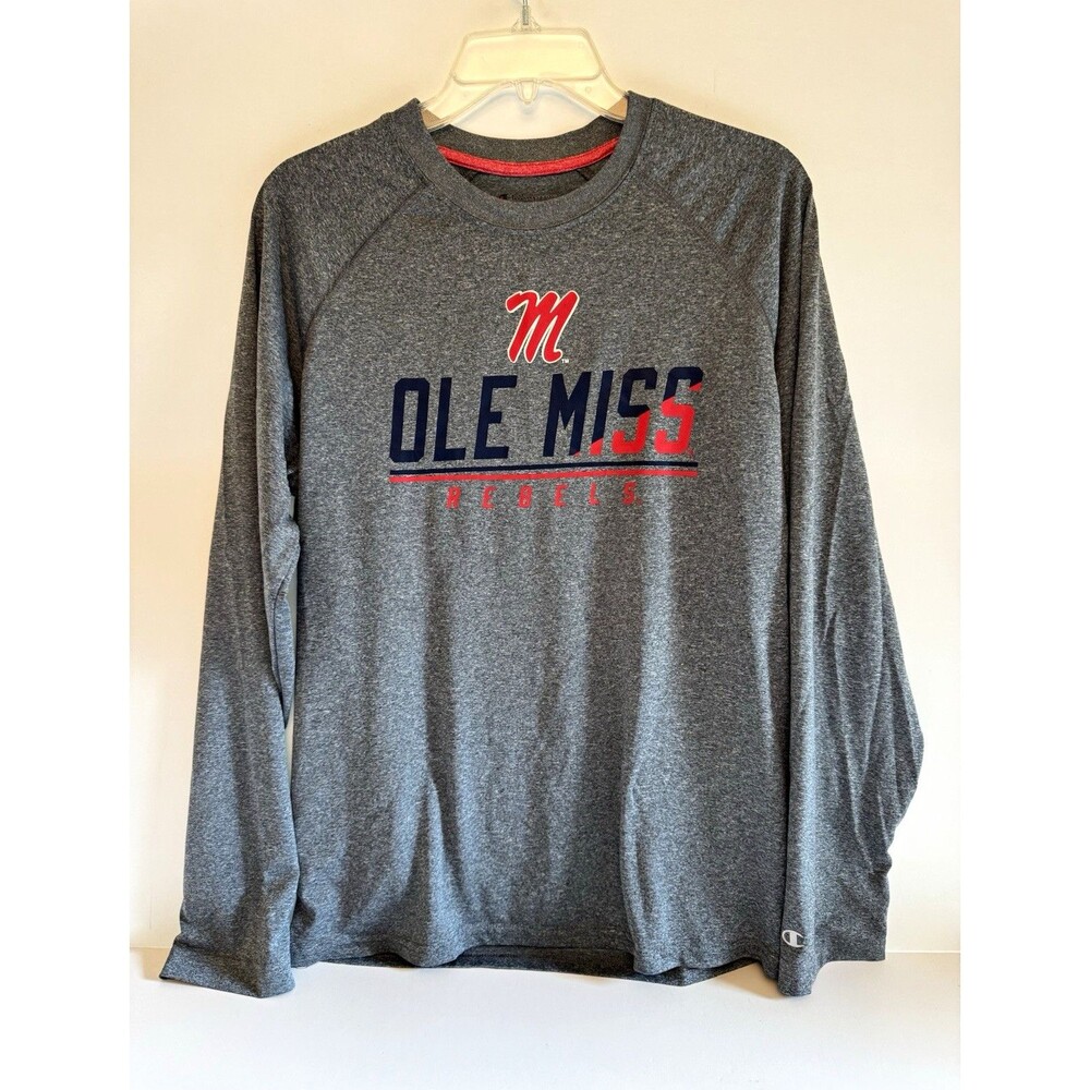 Champion Ole Miss Rebels Men's Long Sleeve Athletic Shirt Heather Gray Medium
